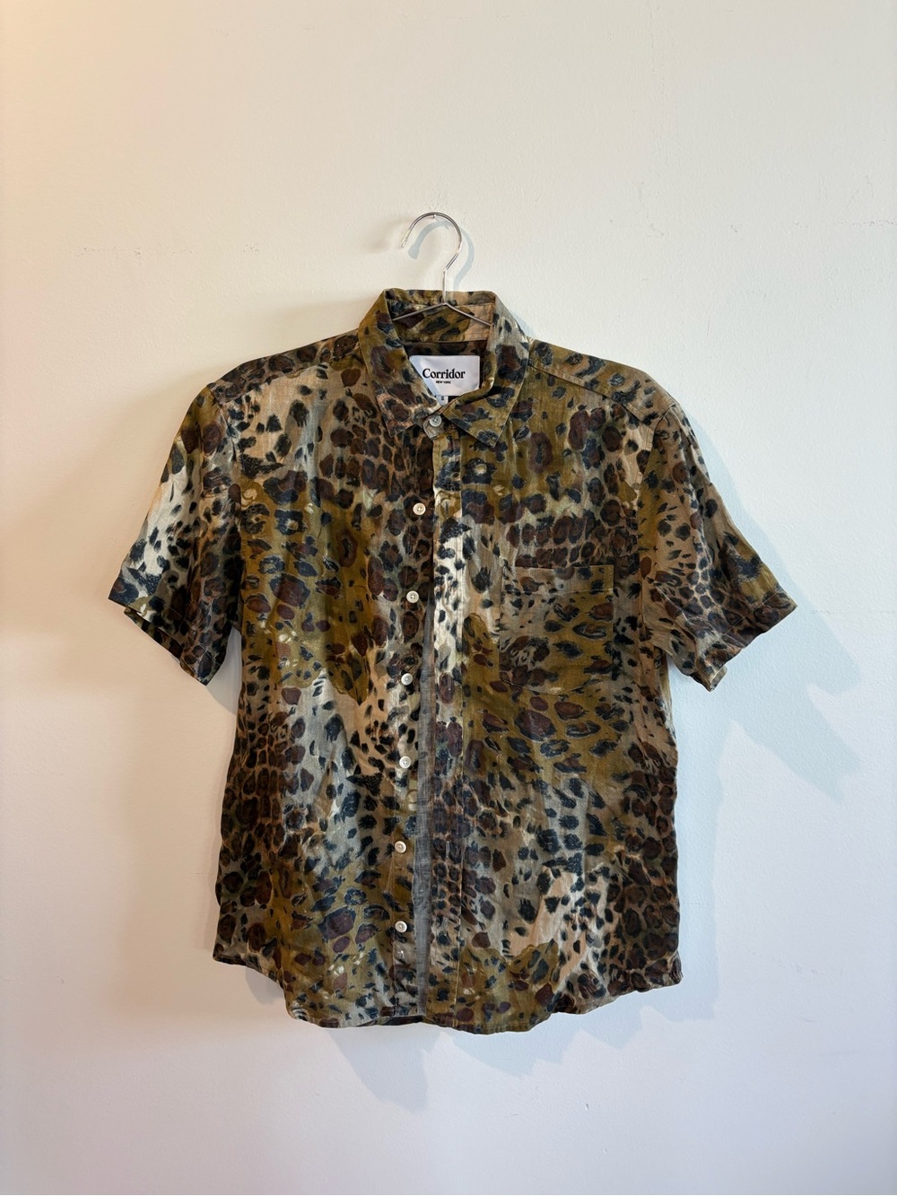 Corridor Olive Leopard-Print Short Sleeve Button-Down Shirt